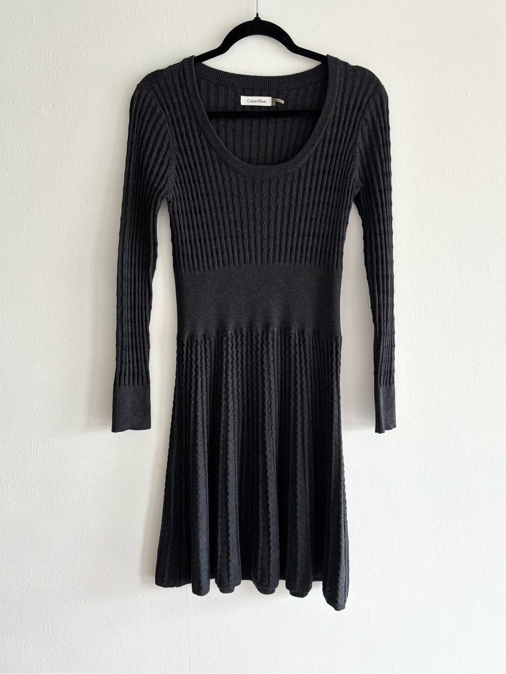 Calvin Klein dark grey knit ribbed sweater dress